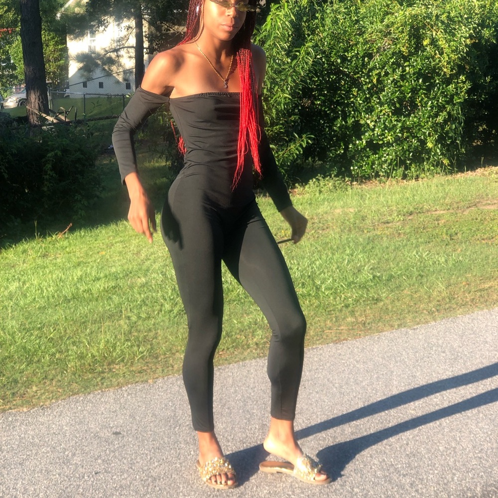 Off the shoulder cat suit.